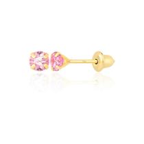 Brinco de Ouro 18k 750 Pedrinha 3mm Infantil Bebê Recém-nascido Rosa