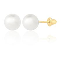 Brinco De Ouro 18k 750 Pérola 6mm Feminino Antialérgico Par