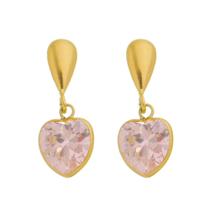 Brinco De Ouro 18k 750 Pingente Coração Rosa Zircônia Brinco De Ouro 18k 750 Pingente Coração Rosa Zircônia