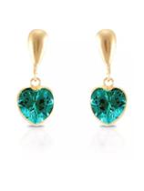 Brinco De Ouro 18k 750 Pingente Coração Verde Zircônia