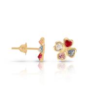 Brinco De Ouro 18k 750 Trevo Com Zirconias Mistas 3mm Brinco De Ouro 18k 750 Trevo Com Zirconias Mistas 3mm