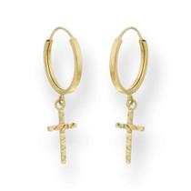 Brinco De Ouro 18k Argola Com Cruz