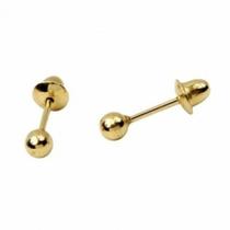 Brinco De Ouro 18K Bola 3mm Brinco De Ouro 18K Bola 3mm