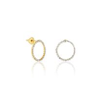 Brinco de Ouro 18k Círculo Redondo Cravejado de Diamantes