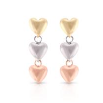 Brinco De Ouro 18k Com Corações Pendurados Três Cores Brinco De Ouro 18k Com Corações Pendurados Três Cores