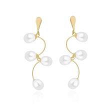 Brinco De Ouro 18k Com Pérolas Naturais Gota Galho Duplo Brinco De Ouro 18k Com Pérolas Naturais Gota Galho Duplo