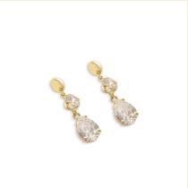 Brinco De Ouro 18k Com Zircônias Penduradas
