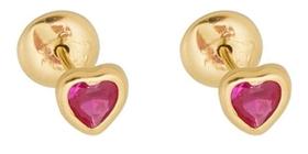 Brinco De Ouro 18k Infantil Coração Zircônia Branca Vermelho Rosa Brinco De Ouro 18k Infantil Coração Zircônia Branca Vermelho Rosa