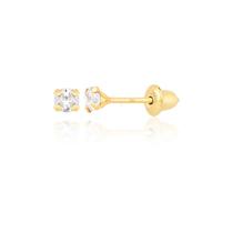 Brinco De Ouro 18k Pedra 2,5mm Recém-nascido Bebê Infantil Branca Brinco De Ouro 18k Pedra 2,5mm Recém-nascido Bebê Infantil Branca