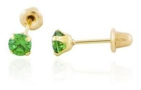 Brinco De Ouro 18k Pedra Infantil 2 Furo Recém Nascido 3mm