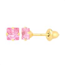Brinco de Ouro 18K Quadrado Carre com Pedra 3mm Bebê Infantil e Adulto Brinco de Ouro 18K Quadrado Carre com Pedra 3mm Bebê Infantil e Adulto
