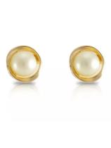 Brinco De Ouro 18k Rococó Com Pérola Natural 3 Mm Infantil