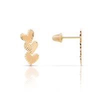 Brinco de Ouro 18K Trio de Corações Diamantados Juvenil com Tarraxa Baby Brinco de Ouro 18K Trio de Corações Diamantados Juvenil com Tarraxa Baby
