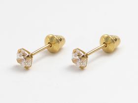 Brinco de Ouro 18k Zircônia Branca de 4mm Infantil, bebê, recém nascido ou 2º furo