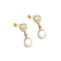Brinco De Ouro 18k Zircônia Coração Com Pérola Pendurada Adulto Infantil