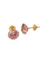 Brinco De Ouro 18k750 Com Zirconia Redonda De 7mm Rosa