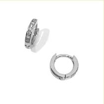 Brinco De Ouro Branco 18k Argola Com Zircônias Brinco De Ouro Branco 18k Argola Com Zircônias