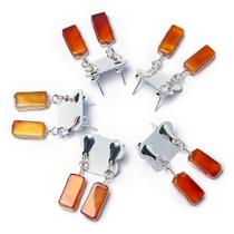 Brinco de Pedra Ágata Cornalina Retângulo Ranhurado Prateado - 5 Unidades