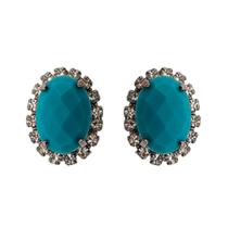 Brinco De Pedra Cabochão Acrílica Facetada E Pedras De Strass PRI Style Com Banho Onix BSPRI2691 O