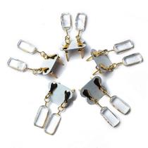 Brinco de Pedra Cristal Retângulo Ranhurado Dourado - Atacado Brinco de Pedra Cristal Retângulo Ranhurado Dourado - Atacado