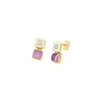 Brinco de Pedra Natural Quadrado Ametista com Detalhes em Ródio Branco folheado a ouro 18k Brinco de Pedra Natural Quadrado Ametista com Detalhes em Ródio Branco folheado a ouro 18k