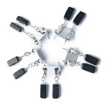 Brinco de Pedra Obsidiana Negra Retangular Ranhurado Prateado - 5 Unidades Brinco de Pedra Obsidiana Negra Retangular Ranhurado Prateado - 5 Unidades