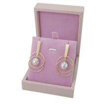 Brinco De Pérola Banhado a Ouro 18K Feminino Redondo Pendurado Bijou Art