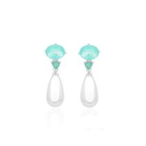 Brinco de Pérola em Pêndulo com Base Turmalina Banhado a Ródio Branco - 3,3 cm x 1 cm