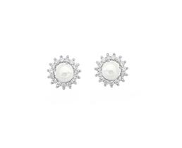 Brinco de Pérola Grande com Cravação Lateral Banhado a Ródio Branco Brinco de Pérola Grande com Cravação Lateral Banhado a Ródio Branco