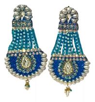 Brinco De Pino Indiano Maxi Artesanal Pedraria Azul HC-52