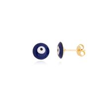 Brinco de Pino Olho Grego Azul Banhado a Ouro 18K Brinco de Pino Olho Grego Azul Banhado a Ouro 18K