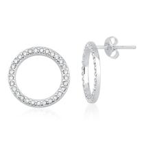 Brinco De Prata 925 Circular Vazado Cravejado Em Zircônia