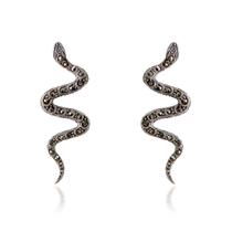 Brinco de Prata 925 Cobra Serpente com Marcassitas Luxo Bali - Anels Joalheria