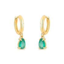 Brinco de Prata 925 com banho de Ouro 18k e Ágata Verde