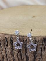 Brinco de prata 925 feminino estrela vazada cravejada com zircônia Brinco de prata 925 feminino estrela vazada cravejada com zircônia