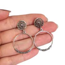 Brinco de Prata 925 Legítima Mandala Argola De Bali Grande
