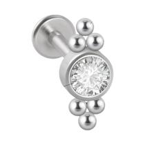 Brinco de Prata com Cristal - Base Plana para Labret, Helix e Tragus