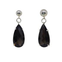 Brinco De Prata Com Gota Quartzo Fume