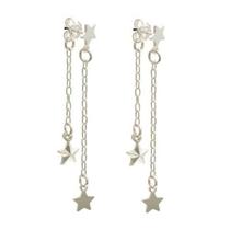 Brinco De Prata Corrente Com Estrelas Penduradas Brinco De Prata Corrente Com Estrelas Penduradas