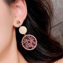 Brinco De Prata Feminino Rosa Antialérgico Mandala Flor