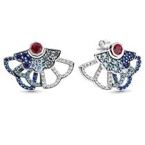 Brinco de Prata Leque Azul e Rosa Brinco de Prata Leque Azul e Rosa