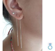 Brinco De Prata Pendurado Corrente Palito Leve Legitima 925