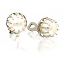 Brinco De Pressão Base Fixa Com Garras Com Pérola Prateado