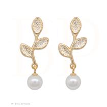 Brinco De Pressão Base Fixa Ramo E Pingente De Pérola