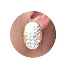 Brinco De Pressão Oval Grande Folheado A Ouro Sem Furo