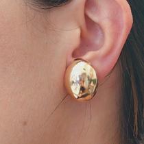 Brinco De Pressão Oval Liso Folheado A Ouro