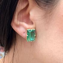 Brinco De Pressão Pedra Retangular Turmalina Folheado A Ouro
