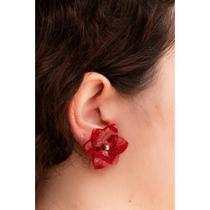 Brinco de resina com forma de camélia vermelho brilhante