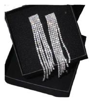 Brinco De Strass Noiva Prata Pendurado Festa Luxo 15 Anos Brinco De Strass Noiva Prata Pendurado Festa Luxo 15 Anos