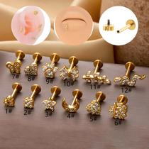 Brinco De Titânio Puro 99% Com Cristal Em Formato De Borboleta E Lágrima Para Piercing Helix E